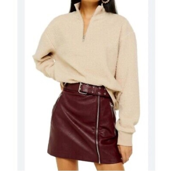 Topshop Tops - Topshop Women’s Tan 1/4 zip boucle sherpa loungewear sweatshirt in size US 10